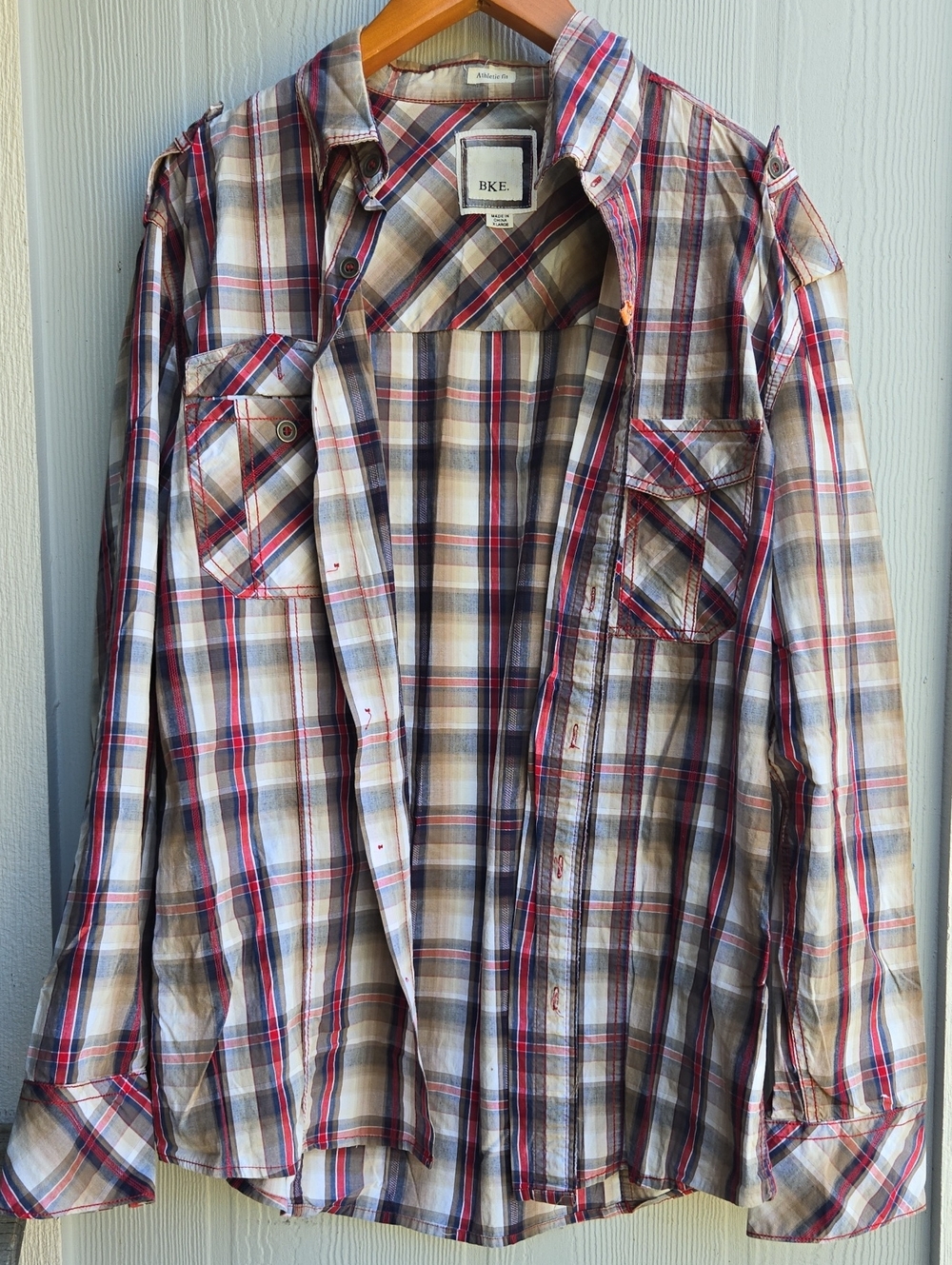 BKE Men’s Plaid Button-Down Shirt in Red, Navy & Cream